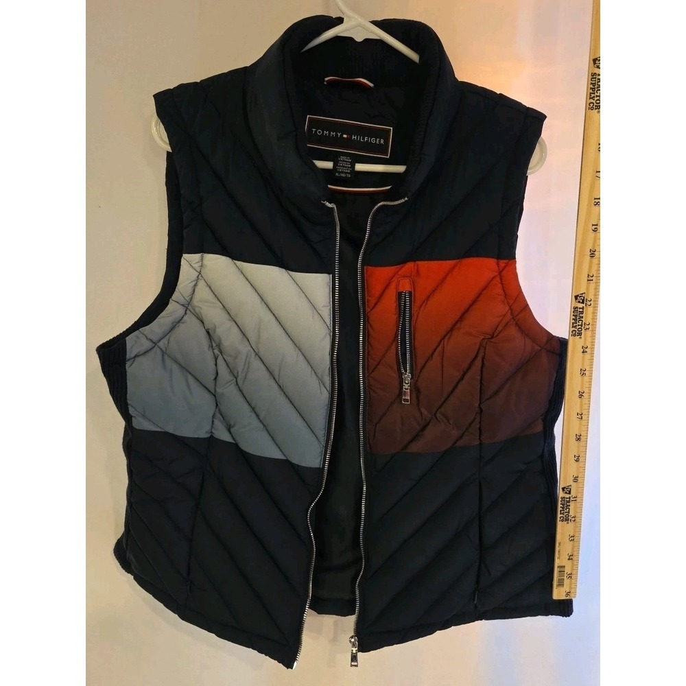 TOMMY‎ HILFIGER Puffer Vest Women's Size XL Blue White Red Quilted Preppy